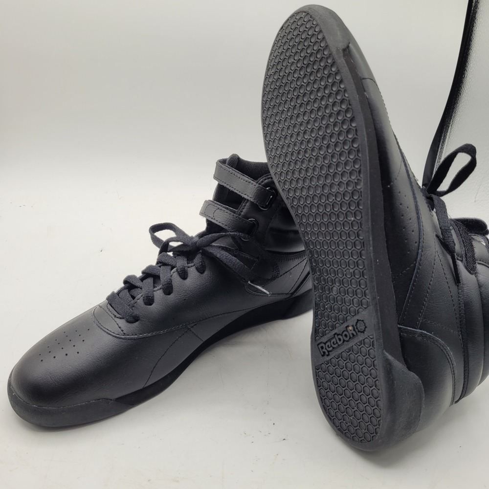 Reebok Freestyle HI High Top Classic Black Leather Women's Sneakers Size 12 - Picture 4 of 8